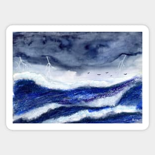 Wild Ocean with Thunderstorm Watercolor Mixed Media Sticker